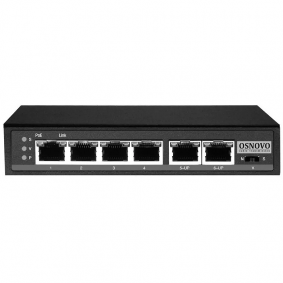 Фотография товара 'Osnovo SW-20600/D PoE Коммутатор/ удлинитель Fast Ethernet на 6 портов'